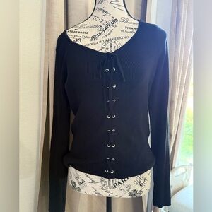 Black Lace-Up Sweater shirt